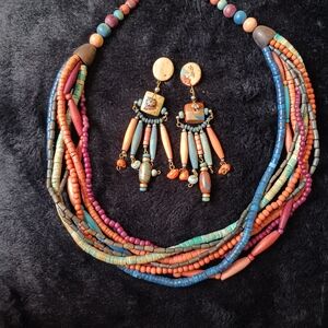 Multicolor Beaded Necklace and Earring Set